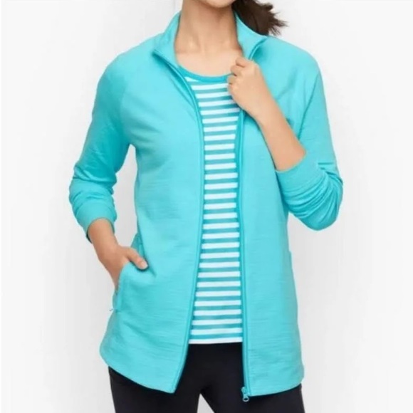 Talbots T by Talbots Cozy Crush Turquoise Full Zip UPF Jacket Medium Petite - Picture 1 of 6